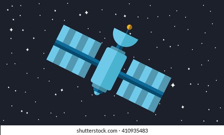 Satellite Illustration. Orbiting Space Station. Modern Cosmos Satellite. Vector