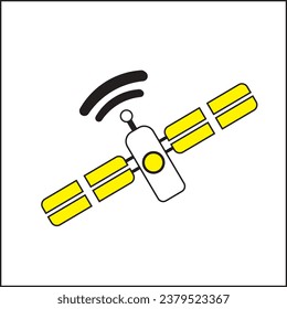Satellite illustration vector design in black, white and yellow colors. suitable for logos, icons, posters, advertisements, t-shirt designs, websites, concepts, stickers.