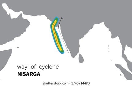 satellite image of super cyclone Nisarga over the Arabian sea. Way of the cyclone, vector.