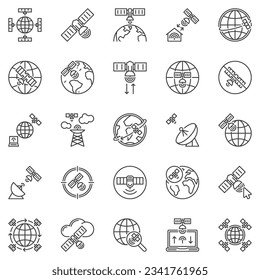 Rahmensymbole für Satelliten-Internetzugang - Vektorgrafik-Symbolsammlung für Satellitenbreitband