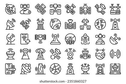 Satellite Internet icons set outline vector. Wifi internet. Tower solar