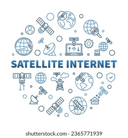 Satellite Internet vector concept thin line round banner - Technology blue linear illustration