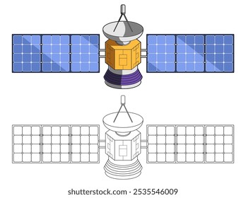 Satellite Isolated Colored and Line Art Vector Illustration