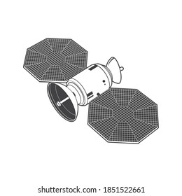 Satélite aislado de fondo blanco. Ilustración vectorial. Silhouette de satélite de comunicaciones