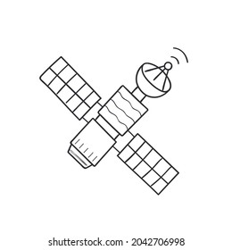 Satellite isolated on white background hand drawn illustration. Doodle sketch style.