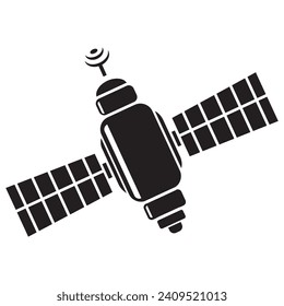 Satellite isolated on a white background, black stencil, flat design illustration