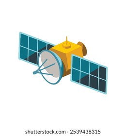 Satellite isolated on white background. Space exploration icon with isometric satellite. Realistic 3d satellite. 