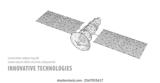 Satellite isolated on white. Space exploration, GPS technology, Spacecraft station, Digital telecommunication network, Radar defense, Solar panel, Satellite communication, military concept