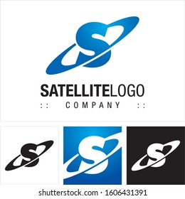 Satellite (Letter S, Elliptic, Orbit) Vector Symbol Company Logo (Logotype). Technology Style Icon Illustration. Elegant Modern Identity Concept Design Idea Template (Brand). 