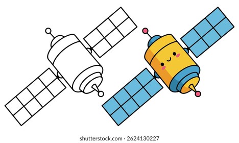 Satellite Line Art Vector Outline Illustration Black and White with Coloring Sample