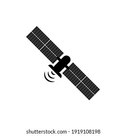 Satellite line icon in black, outline sign, linear pictogram isolated on white background. Symbol of space, logo or illustration. Trendy flat style for app, graphic design, Web site, UI. Vector EPS 10
