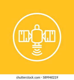 satellite line icon in circle, space research sign