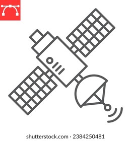 Satellite line icon, communication and space, satellite vector icon, vector graphics, editable stroke outline sign, eps 10.