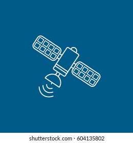 Satellite Line Icon On Blue Background