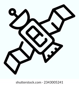 Satellite line icon. Space orbit communication with dish system broadcasting. Universe exploration design concept, outline style pictogram on white use for and app. Eps 10.