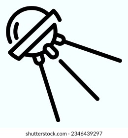 Satellite line icon. Sputnik 1 with round shadow. Outer space design concept, outline style pictogram on white use for and app. Eps 10.