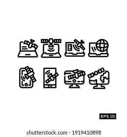 Satellite Line Icon Vector Set. Satellite Symbol Vector
