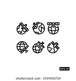 Vector de iconos de la línea de satélite. Vector de símbolo satelital