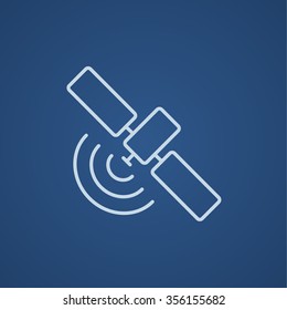 Satelliten-Line-Symbol für Web-, Mobil- und Infografiken. Vektorhellblaue Symbol einzeln auf blauem Hintergrund.