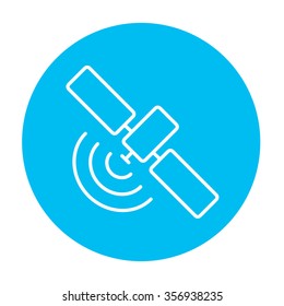 Satellite line icon for web, mobile and infographics. Vector white icon on the light blue circle isolated on white background.