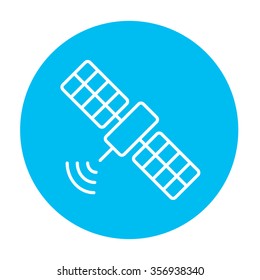 Satellite line icon for web, mobile and infographics. Vector white icon on the light blue circle isolated on white background.