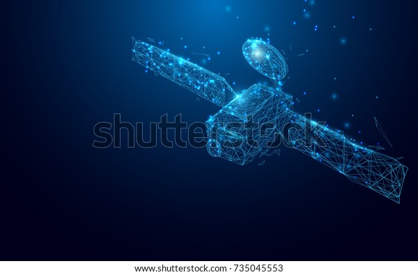 satellite from lines and\
triangles, point connecting network on blue background.\
Illustration vector