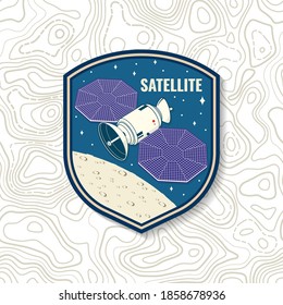 Satellite logo, badge, patch. Vector illustration. Concept for shirt, print, stamp, overlay or template. Vintage typography design with space satellite dishes and mars silhouette.