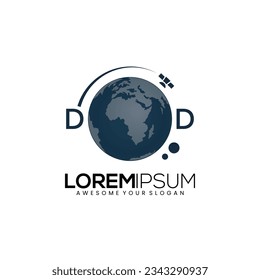 Design-Design-Vorlage für Satellitenlogo Globales Design. Vektor Illustrator EPS. 10, World logo design-world hand design-global vektorlogo design-vorlage