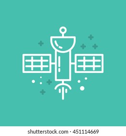 Satellite logo made in trendy line stile vector. Space series. Space exploration and adventure symbol.