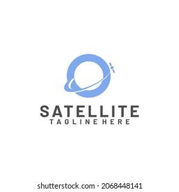 Satellite logo template. Communication technology logo concept for satellite