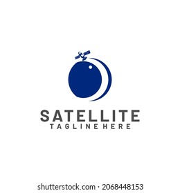 Satellite logo template. Communication technology logo concept for satellite