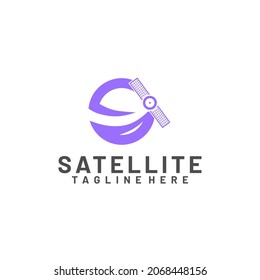 Vorlage für das Satellitenlogo Konzept für das Logo der Kommunikationstechnologie für Satellit