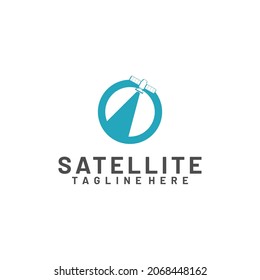 Satellite logo template. Communication technology logo concept for satellite