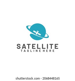 Satellite logo template. Communication technology logo concept for satellite