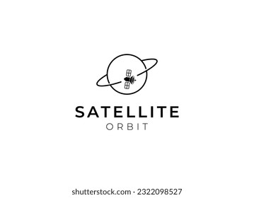 Satellite logo template. Communication technology logo concept for satellite