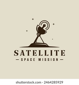satellite logo vector vintage illustration template icon graphic design. radar and antenna communication sign or symbol for space technology digital with retro style