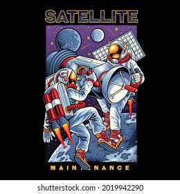 satellite maintenance illustration by astronaut