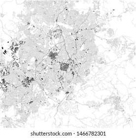 Satellite map of Belo Horizonte, Brazil. South America. Map of streets and buildings of the town center