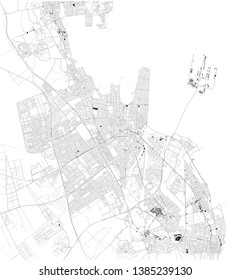 Satellite map of Dammam. It is the capital of the Eastern Province of Saudi Arabia. Map of streets and buildings of the town center. Asia