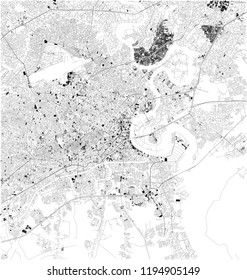 Satellite map of Ho Chi Minh, Vietnam, city streets. Street map, city center. Asia