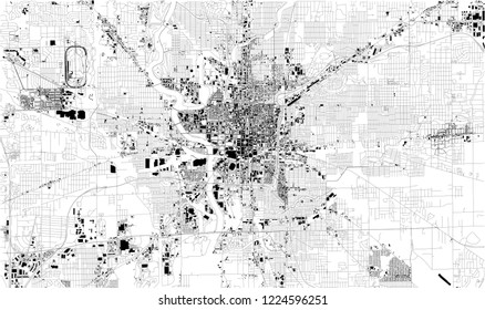 Satellite map of Indianapolis, Indiana, Usa, city streets. Street map and map of the city center