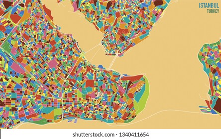 Satellite map of Istanbul, Turkey, is the most populous city in Turkey and the country's economic, cultural and historic center. Streets map and city center. Satellite view. Colorful poster map