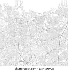 Satellite map of Jakarta, Indonesia, streets of the city. Street directory and map of the city center. Asia