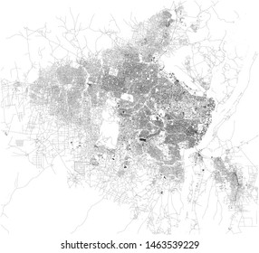 Satellite map of Juba, it is the capital and largest city in the Republic of South Sudan. The city is situated on the White Nile. Map of streets and buildings of the town center.