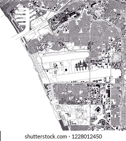 Satellite Map Of Los Angeles, Airports, California, Usa, City Streets. Street Map And Map Of The City Center.