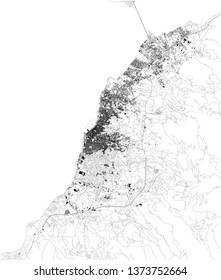 Satellite map of Patras, it is Greece's third-largest city and the regional capital of Western Greece. Map of streets and buildings of the town center. Europe