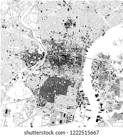 Satellite Map Of Philadelphia, Philly, Pennsylvania, City Streets. Street Map, City Center. Usa