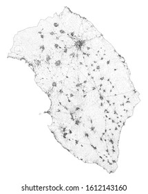 Satellite map of Province of Lecce towns and roads, buildings and connecting roads of surrounding areas. Puglia region, Italy. Map roads, ring roads