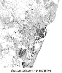 Satellite map of Recife, it is is the fourth-largest urban agglomeration in Brazil. Map of streets and buildings of the town center