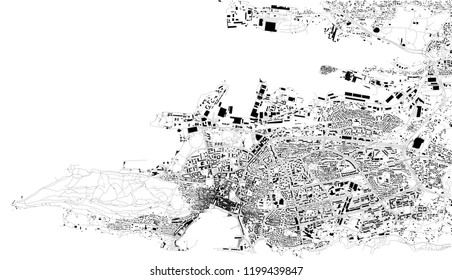 Satellite map of Split, Croatia, city streets. Street map, city center
